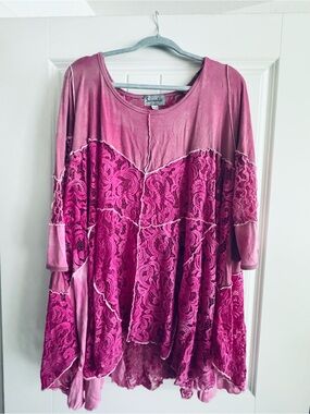 Surrealist Pink Lace Overlay Women's Tunic Top